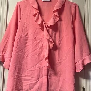 Silhouettes ~ Women’s ~ Top ~ XL ~ Blouse ~ Vintage ~ Pink ~ Ruffled